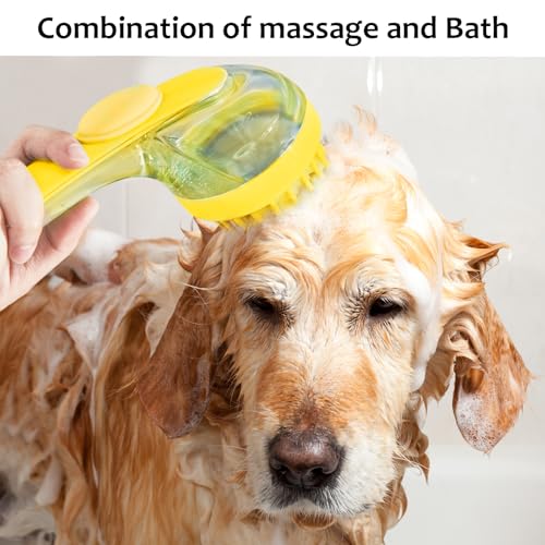 (6 Pcs) ELEGX Pet Grooming Bath Massage Brush with Soap and Shampoo Dispenser Soft Silicone Bristle for Long Short Haired Dogs Cats Shower - color: Yellow kit