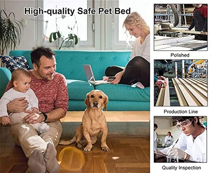 TsoLay Dog Bed Pet Dogs Bed Wooden Pet Bed Elevated Dog Bed Cats Cot with Stairs Guardrail Removable Frame Soft Washable Mattress Four Seasons Use for Dogs Pet Cat - size: 70×45cm/27×17in