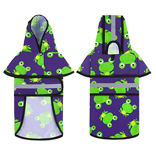 HDE Dog Raincoat Jacket Reflective Adjustable Hooded Pet Poncho Rain Coat with Leash Hole for Small to X-Large Dogs Frogs - S - color: Frogs, size: Small