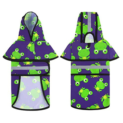 HDE Dog Raincoat Jacket Reflective Adjustable Hooded Pet Poncho Rain Coat with Leash Hole for Small to X-Large Dogs Frogs - S - color: Frogs, size: Small