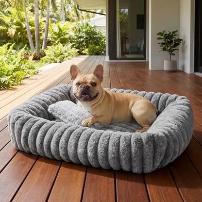 Dog Bed for Small Medium Size Dog, Washable Self Warming Dog Cat Beds for Indoor Cats Fluffy Rabbit Fur Pet Bed for Puppy and Kitten, Orthopedic Dog Cat Beds with Removable Cover & Anti-Slip Bottom - size: 28*22* 8 inches