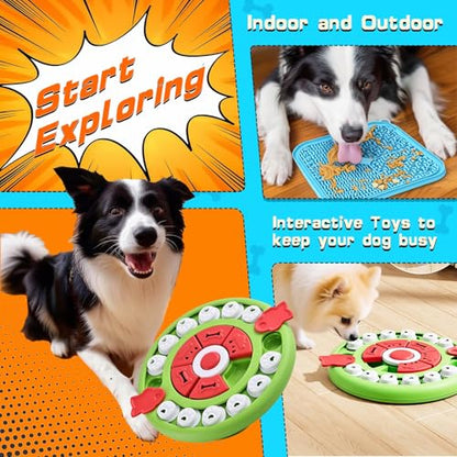 4 in1 Dog Puzzle Toy Set - Slow Feeder & Lick Mat for Puppy IQ Training & Mental Stimulate Treat Dispensing Ball | Pet Enrichment Interactive Toy (4 in 1 Blue+Green) - color: 4 in 1 Blue+Green