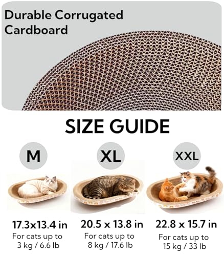 3 Pack Large Cat Scratcher Cardboard, Oval Cat Scratcher Bed Cat Scratch Pad Board Lounge Couch for Indoor Cats Bowl Shaped Cat Scratching Post Nest for Cats Grinding Claw Furniture Protector - size: XXL(23"x16"x3")