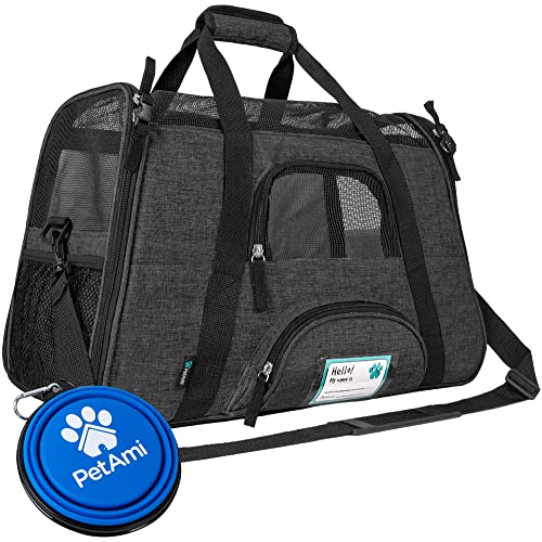 PetAmi Airline Approved Pet Carrier for Cats & Small Dogs, Soft Sided TSA Travel Carrier Bag with Sherpa Bed, Breathable Mesh Ventilation, Collapsible Bowl, Up to 18 lbs, Large Heather Dark Gray - color: Charcoal, size: Large - 19.5"L x 10.2"W x 12"H