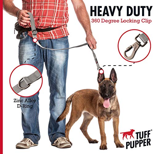 Tuff Pupper Heavy Duty Double Handle Leash | Twist Locking Carabiner Clip | Safety Lock for Strong Dogs | Reflective for Safe Night Walks | 6 Foot Leash | For Medium & Large Dogs - color: Steel Grey