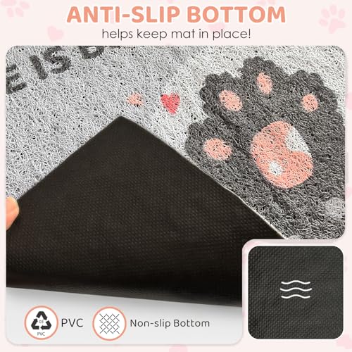 Cat Litter Mat 23.3"x15.4" - Waterproof Non-Slip Litter Box Mat, Easy Clean Washable Litter Catcher with Cute Paw Design for Indoor Cats