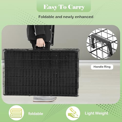 24/7 Shop at Home Gossamer Metal Double Door Folding Wire Pet Crate with Divider, Removable Tray, and Handle for Outdoor and Indoor Medium Dog, 48-inch, Black - size: 47.2"L x 28.9"W x 30.9"H