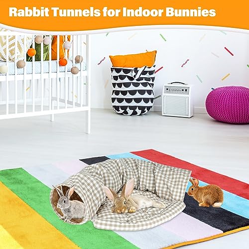 BWOGUE Bunny Tunnel Bed, 2-in-1 Collapsible Tunnel Tubes Toys with Removable Mat Hideout for Cats Kittens Rabbits Guinea Pigs Kitty - color: YellowPlaid