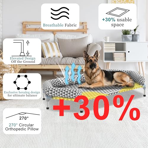 Orthopedic Dog Beds for Large Dogs - Removable Bolsters & cleanable Cover,Elevated Outdoor Dog Bed,Easy to Assemble,Up to 130lbs,Extra Large - size: 6 Sided Bolster X-large