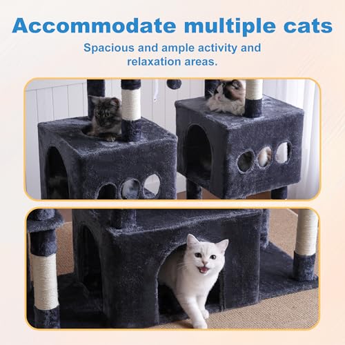 Hey-brother Cat Tree Tower, Large Sisal Scratching Posts with Big Platform, 3 Spacious Condos, Plush Hammock, Toy, 57.5 Inches Multi-Level Furniture for Indoor Adults Maine Coon, Smoky Gray MPJ083G - color: Smoky Gray
