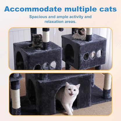 Hey-brother Cat Tree Tower, Large Sisal Scratching Posts with Big Platform, 3 Spacious Condos, Plush Hammock, Toy, 57.5 Inches Multi-Level Furniture for Indoor Adults Maine Coon, Smoky Gray MPJ083G - color: Smoky Gray