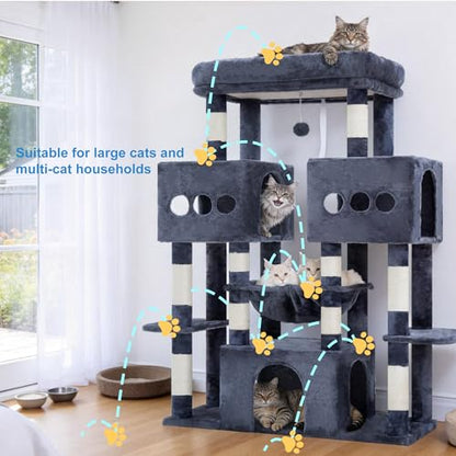 Hey-brother Cat Tree Tower, Large Sisal Scratching Posts with Big Platform, 3 Spacious Condos, Plush Hammock, Toy, 57.5 Inches Multi-Level Furniture for Indoor Adults Maine Coon, Smoky Gray MPJ083G - color: Smoky Gray