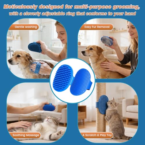 7 Pcs Bathing Kit with Storage Bag for Dogs & Cats Includes Pet Grooming Gloves, Dog Bath Brush & Finger Toothbrush All-in-One Pet Care (Ocean Blue) - color: Ocean Blue