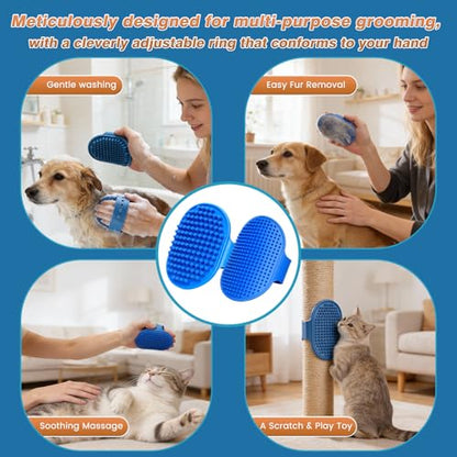 7 Pcs Bathing Kit with Storage Bag for Dogs & Cats Includes Pet Grooming Gloves, Dog Bath Brush & Finger Toothbrush All-in-One Pet Care (Ocean Blue) - color: Ocean Blue