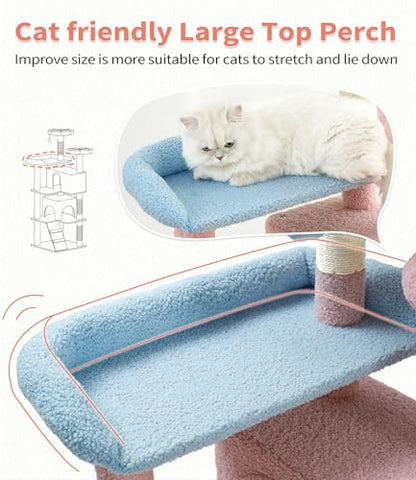 Made4Pets Cat Tree Tower 56" Cat Tower for Indoor Cats Kitten Tree Multi-Level Cat Tree with 2 Condo Furniture Activity Center with Scratching Posts Funny Toys (Pink Flower Blue) - color: Pink Flower Blue