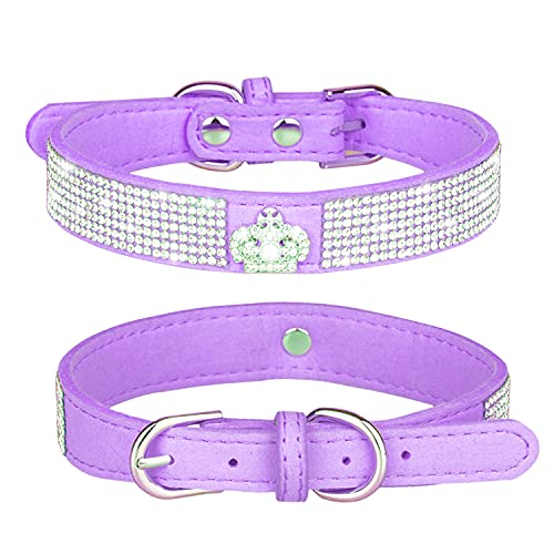 Rhinestone Dog Collar, Cute Dazzling Sparkling Soft Suede Leather Adjustable Pet Dog Cat Collar Crystal Diamond for Puppy Small Medium Large Dogs (XS:21 - 27 cm, Purple-3) - color: Purple-3, size: XS:21 - 27 cm