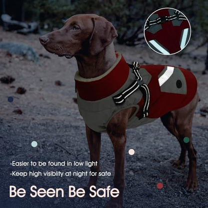 IECOii Dog Coat with Harness Built in - Red, Large - Waterproof Winter Coat, Fleece Lined Snow Jacket for Dogs - color: Red, size: Large(Chest:24.4 in)