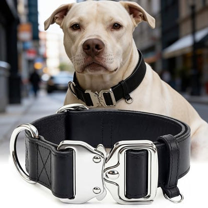 AssuredLock Leather Dog Collar, 1.5” Wide, Smooth Quick-Release Buckle with Adjustable Design, Heavy-Duty Handcrafted Collars for Large Dogs, Black-M - color: Black, size: 12.5-20.5 In