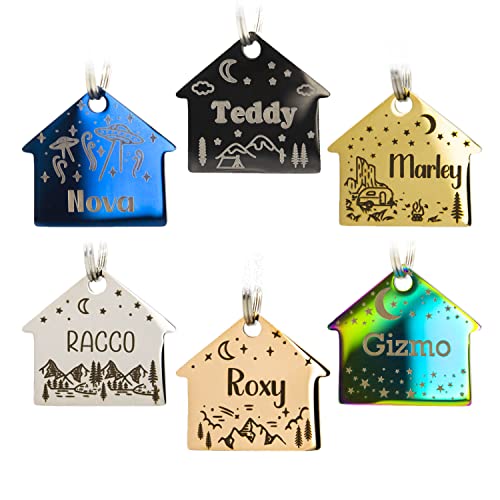 Personalized Dog Tag with 5 Lines of Custom Deep Engraved Durable Stainless Steel Pet ID Name Tag Designer Small Size House - size: Small, style: House