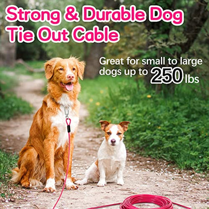 Heavy Duty Dog Tie Out Run Cable - 50 ft Long Leash with Durable Carabiner, Chew Proof Leads for Large Dogs & Yard Use - color: Pink, size: 250lbs / 50ft