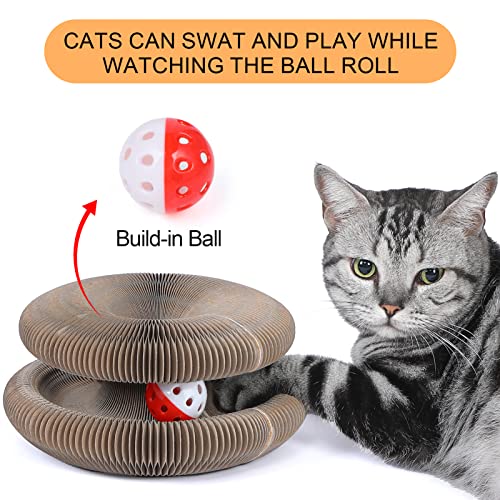 Magic Organ Cat Scratching Board, Interactive Scratch Pad with a Ball, Cat Scratcher for Grinding Claw, Recyclable and Durable, Furniture Protector, Retractable, Brown, Reversible - color: Ball Wood