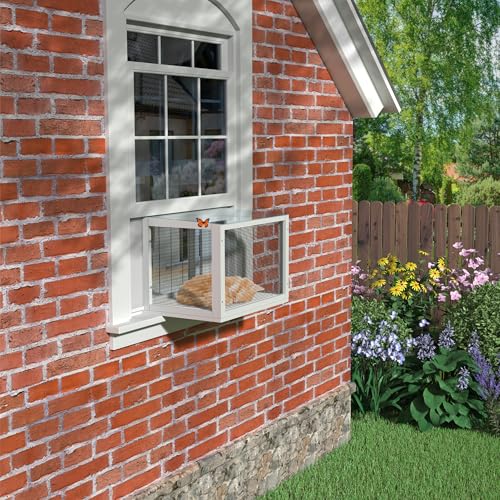 GDLF Cat Window Box, Universal Cat Window Perch Catio with Mosquito Proof, Fits Double Hung Frames 24" to 39.5" Wide, for Sunbathing, Napping & Nature Viewing (Min Height 18") - size: fits up to 18"