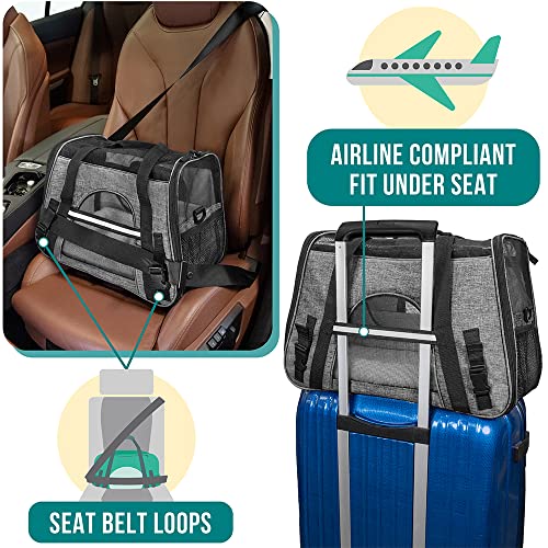 PetAmi Airline Approved Pet Carrier for Cats & Small Dogs, Soft Sided TSA Travel Carrier Bag Sherpa Bed, Breathable Mesh Ventilation, Collapsible Bowl, Fit Under Seat, Up to 18 lbs, Small Heather Gray - color: Heather Gray, size: Small - 17"L x 10.2"W x 1