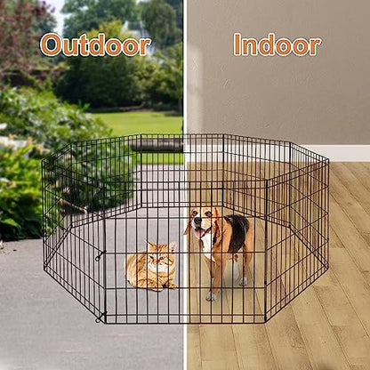 Foldable 24/30/36/42/48 Inch Metal Exercise Dog Play Pen Indoor Outdoor Playpen for Small Animals 8 Panel Pet Fence for Home Yard Camping