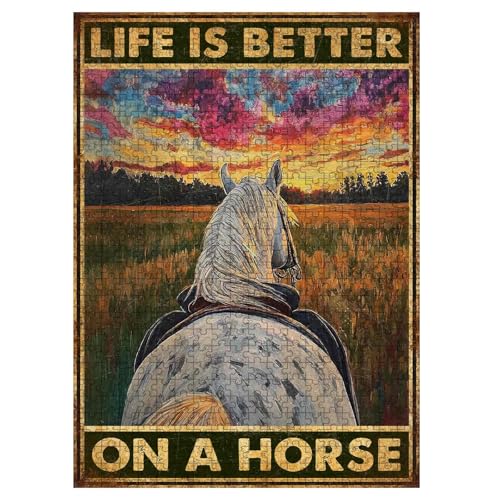 1000 Pieces Jigsaw Puzzles for Adults, Life is Better On A Horse Sunset Art Puzzle, Stress Relief Concentration Training Brain Teaser Puzzle 29.5x19.7 Inch - color: Wooden Puzzle12, size: 1000 Piece pcs