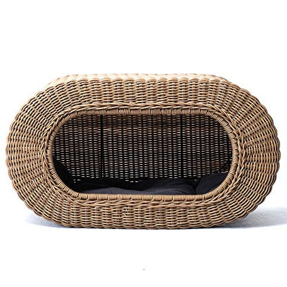 Fun Stackable Wicker Cat Hideaway House - Interactive Play Rattan Cat House for Indoor Cats Kitty, Pet Friendly Top/Side House Entry, Cat Bed Enclosed