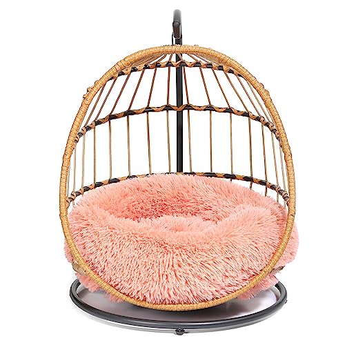 SWITTE Cat Hammock Chair Bed - Removable & Washable Cushion, Hanging Rattan Swing for Indoor Outdoor Cats & Small Dogs, Adjustable Pet Swinging Hammock with 3 Modes - Pink - color: Pink