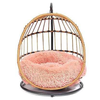 SWITTE Cat Hammock Chair Bed - Removable & Washable Cushion, Hanging Rattan Swing for Indoor Outdoor Cats & Small Dogs, Adjustable Pet Swinging Hammock with 3 Modes - Pink - color: Pink