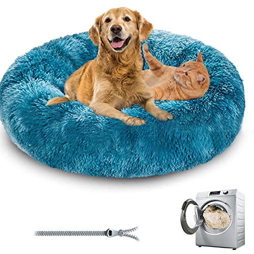 Premium Plush Donut Dog & Cat Bed - Calming, Anti-Anxiety, Warm & Soft - Non-Slip, Washable for Small/Medium/Large Dogs (Gradient Blue) - color: Gradient blue, size: 19.5"50cm