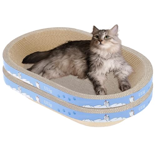 Cat Scratcher, 2pcs-23.6x14.9 inches Large Cat Scratching Board, Cardboard Cat Scratchers for Indoor Cats, Oval Cat Scratch Pad Bed with Catnip - size: 2PC-23.6 x 14.9 x 3.9 inches