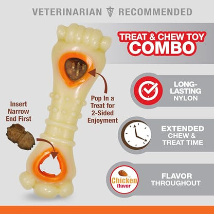 Nylabone Power Chew Knuckle Bone Pop-In Treat Toy for Dogs, Interactive Treat Dispensing Dog Chew Toys to Keep Them Busy, Slow Feeder, Long Lasting Chicken Flavor, Large Dogs - Up to 50 lbs - size: Large/Giant