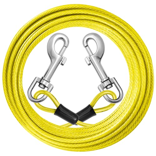 Dog Tie Out Cable: 15ft Dog Leads for Yard Heavy Duty - Reflective Chain Leash for Outside Small Large Dogs Up to 125lbs Outdoor Runner Camping - color: Yellow, size: 15FT