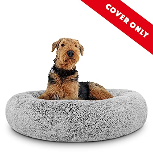 The Dog’s Bed Replacement Zip Cover for Calming Plush Donut Dog Bed, Silver Grey Fur, Large - color: Silver Grey Fur, size: Spare Cover (Large)
