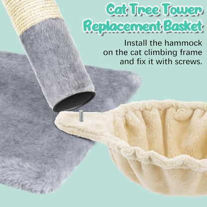 Dansydaisy 3 Pack 14.6" Large Cat Tree Hammock Basket Bed Lounger Tower Replacement Parts with 6 Pcs Hanging Elastic Strings Pom Pom Toys, Cat Tree Accessories Hammock Attachment (Beige) - color: Beige, size: 14.6"