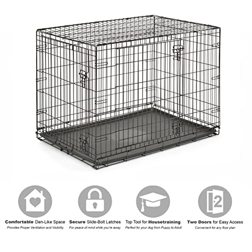 Midwest Homes for Pets 42-Inch New World Crate for Large Breeds, 71-90 lbs, Double Door Folding Dog Crate, Leak-Proof Tray & Secure Latches, Portable, Durable & Easy to Assemble - size: 42.0"L x 28.0"W x 31.0"H