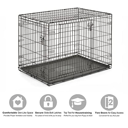 Midwest Homes for Pets 42-Inch New World Crate for Large Breeds, 71-90 lbs, Double Door Folding Dog Crate, Leak-Proof Tray & Secure Latches, Portable, Durable & Easy to Assemble - size: 42.0"L x 28.0"W x 31.0"H