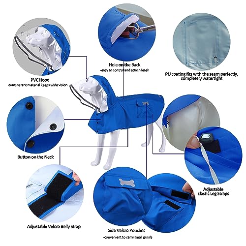 Waterproof Dog Raincoat, Adjustable Reflective Lightweight Pet Rain Clothes with Poncho Hood (X-Small, Blue) - color: Blue, size: X-Small(4-9lb)