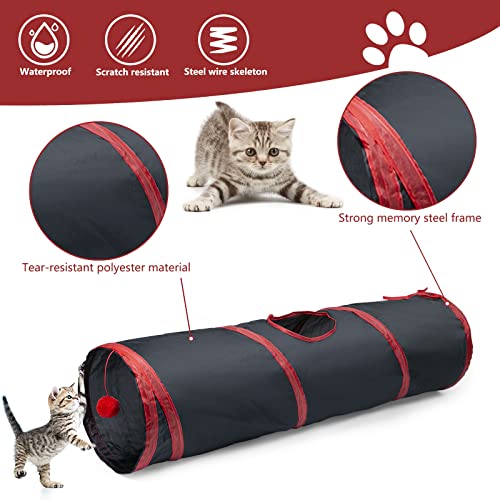 Sheldamy Cat Tunnel, 2-Way Collapsible Play Tunnel, Interactive Toy Maze for Small Animals, Red & Black - color: 2 Way Red & Black