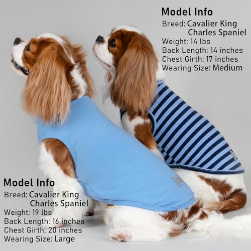 KYEESE 2Pack Dog Shirt, Soft Striped Dogs T Shirts, Lightweight Doggie Tank Top Cat Clothes, Sleeveless Dog Shirt for Small Dogs, Stretchy Pet Vest, Dark Blue, Medium - color: 02# 2Pack (Dark Blue+Striped), size: Medium (7-13lbs)