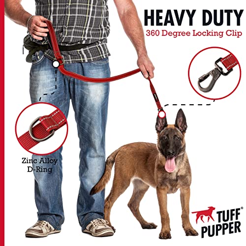 Tuff Pupper Heavy Duty Double Handle Leash - Twist Lock Carabiner Clip for Strong Medium & Large Dogs - Reflective, 6FT - color: March Red