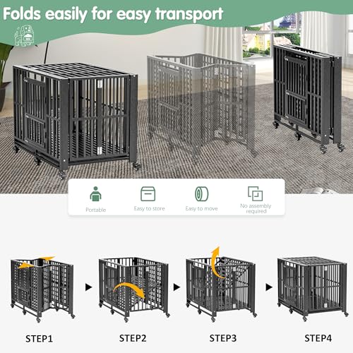 Heavy Duty Dog Crate, Indestructible Large Dog Crate with Escape Proof, High Anxiety Dog Kennel Indoor with Lockable Wheels. (60in) - size: 60in