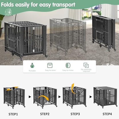Heavy Duty Dog Crate, Indestructible Large Dog Crate with Escape Proof, High Anxiety Dog Kennel Indoor with Lockable Wheels. (60in) - size: 60in