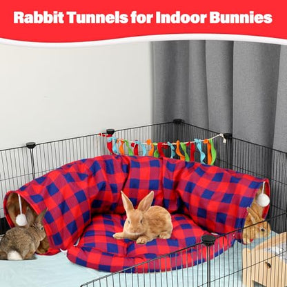 BWOGUE Bunny Tunnel Bed, 2-in-1 Collapsible Tunnel Tubes Toys with Removable Mat Hideout for Cats Kittens Rabbits Guinea Pigs Kitty (RedPlaid) - color: RedPlaid