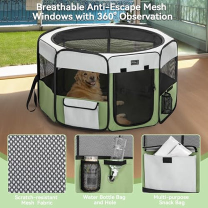 PETSFIT 45.5" Dog Playpen Indoor/Outdoor-Jump-Proof 28.5" Height with Removable Waterproof Mat & Zippered Roof | RV, Camping, Travel Dog Pen | Whelping & Cat Observation Space(45.5"L x 45.5"W x 28.5H) - color: Green