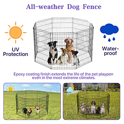 Dog Playpen for Small Medium Large Dogs, 24"/ 30"/ 36"/ 42"/ 48" Indoor Outdoor Metal Wire Pet Exercise Pen, Portable Foldable Yard Puppy Dog Fence for Camping, Black