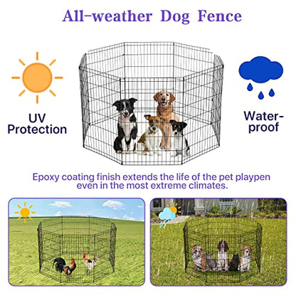 Dog Playpen for Small Medium Large Dogs, 24"/ 30"/ 36"/ 42"/ 48" Indoor Outdoor Metal Wire Pet Exercise Pen, Portable Foldable Yard Puppy Dog Fence for Camping, Black